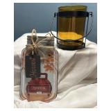 Amber lantern and fall pumpkin wall plaque