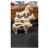 Hand carved, pig, cow and horse