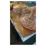 Pink biscuit jar, and candy dish