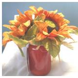 New orange sunflower, red jar