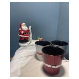 1 Santa note holder & 3 small buckets metal