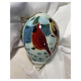Hand painted glass ornamentWinter Cardinals