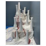 12  9 inch  vintage mlke glass bud vases