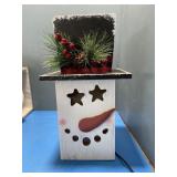 Wooden lighted snowman