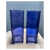 2 blue tall vases new. 9 ' tall 3'x3' square