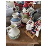 2 figurines  pottery vase, and  pitcher