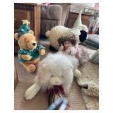 3 Stuffed animals and doll