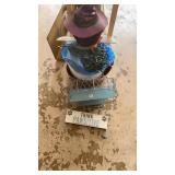 fall deco and blue shelf with paw wall hanging