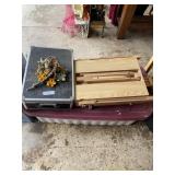 storage containers and wooden drafting table