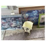 2 wall pictures, one mirror and one plant holder