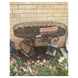 metal plant stand and bird houses