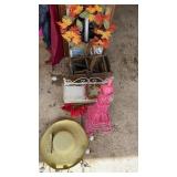 Shelf, wall ornaments, and hat hanger