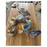 Glass fish, figurines, bird music box