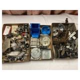 3 flats of electrical hardware and an antique