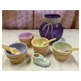 Purple vase and ice cream dishes