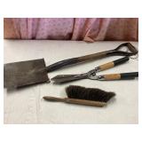 Shovel, hedge trimmer, brush