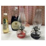 2 oil lamps with extra oil