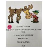 $100 gift certificate towards four tires in stock