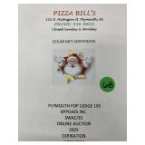 $25 gift certificate Pizza Bills
