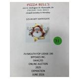 $25 gift certificate Pizza Bills