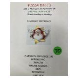 $25 gift certificate Pizza Bills