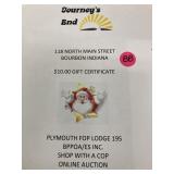 $10 gift certificate to Journeyï¿½s End in Bourbon