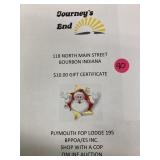 $10 gift certificate to Journeyï¿½s End in Bourbon