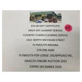 $25 gift certificate drop off laundry service,