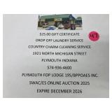 $25 gift certificate drop off laundry service,