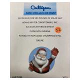 Certificate for 500 lbs. solar salt,