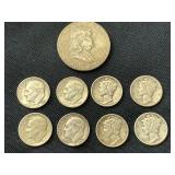 Silver dimes and a Franklin half