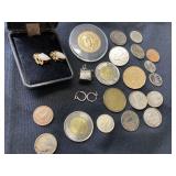 Miscellaneous coin and earring lot