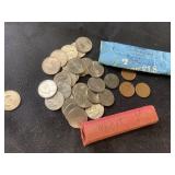 Roll of wheat pennies, 8 2005 buffalo nickels, 20