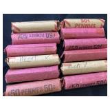 12 rolls of wheat back pennies (not gone through)
