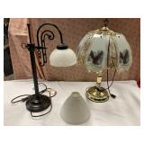 2 lamps and glass globe