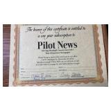A one year subscription to the Pilot News