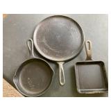 3 cast iron skillets