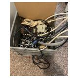 Milk crate with power cords