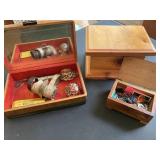 3 wood boxes with miscellaneous
