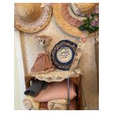 Wood crate with towels and hats