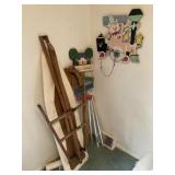 Contents in corner/ ironing board