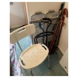 Canes, walker, shower seat