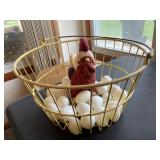 Wire egg basket with chicken and eggs