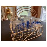 Drink caddy with vintage glasses
