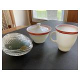Pyrex cream and sugar and Avon soap egg