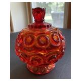 L.E. Moon and stars amberina candy dish