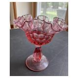 Pink Fenton glass candy dish