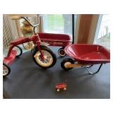 Small radio flyer wagon, trike, and wheel borrow