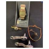 Cuff links and tie clasps and timex watch