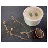 Gold filled and nephrite jade necklace and